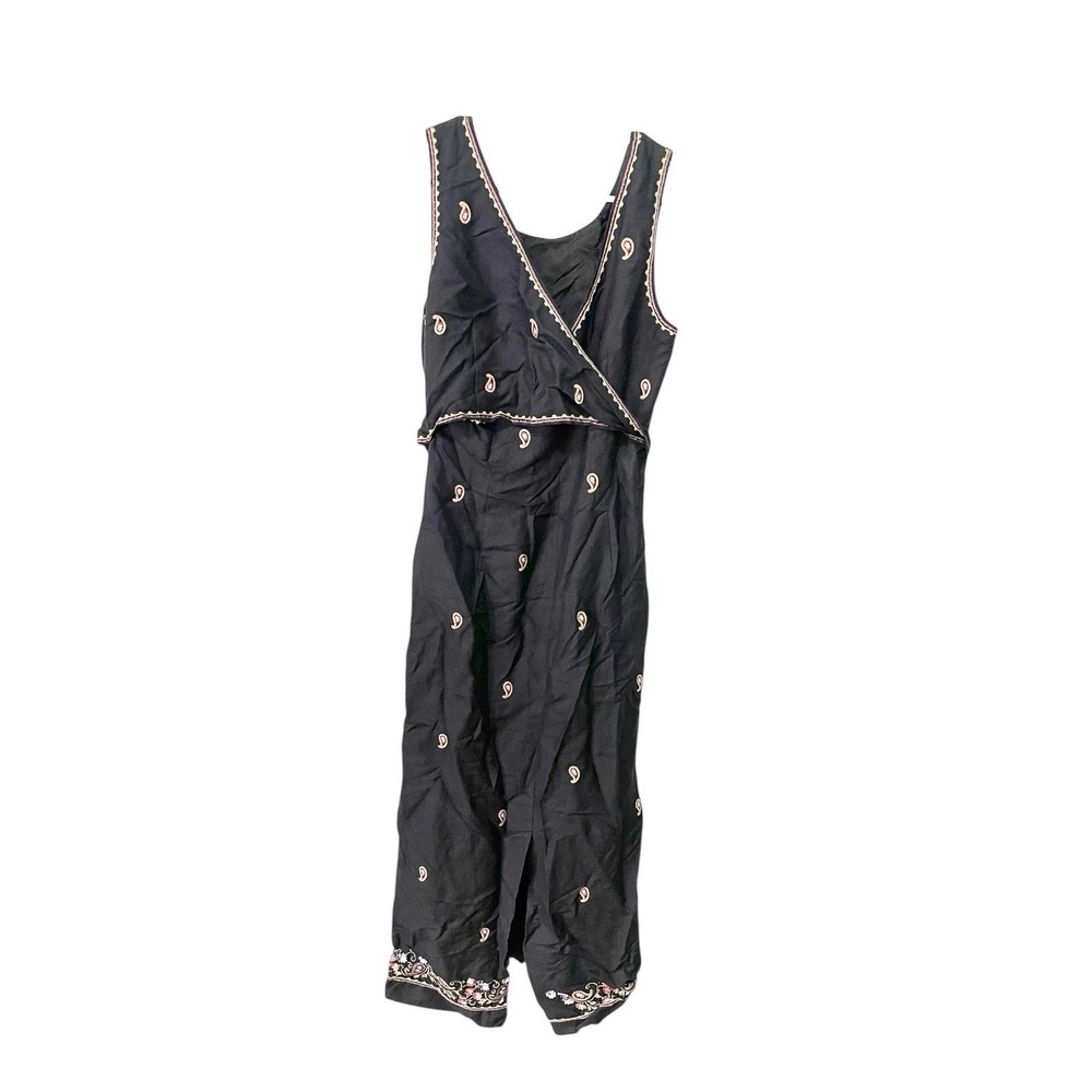 Savannah 12 Black Midi‎ Dress Embroidered Linen Blend Sleeveless Boho Folk
